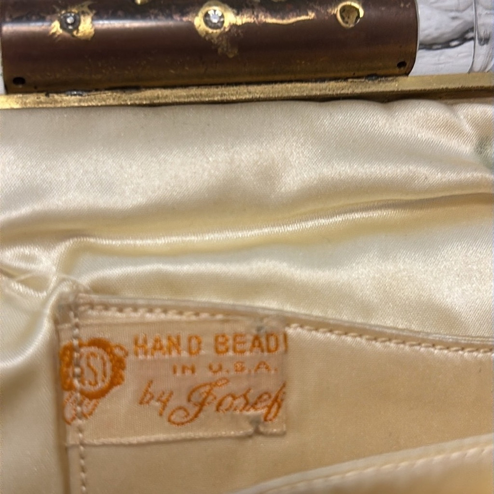 Vintage Hand Beaded Clutch by Josef satin interior lucite & metal opening - Picture 10 of 15